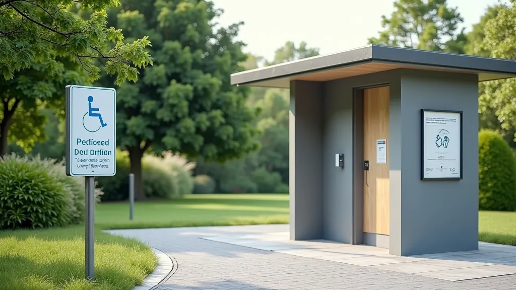 Phoenix Park visitor facilities showing accessible parking area, well-maintained restroom facilities, and information kiosk